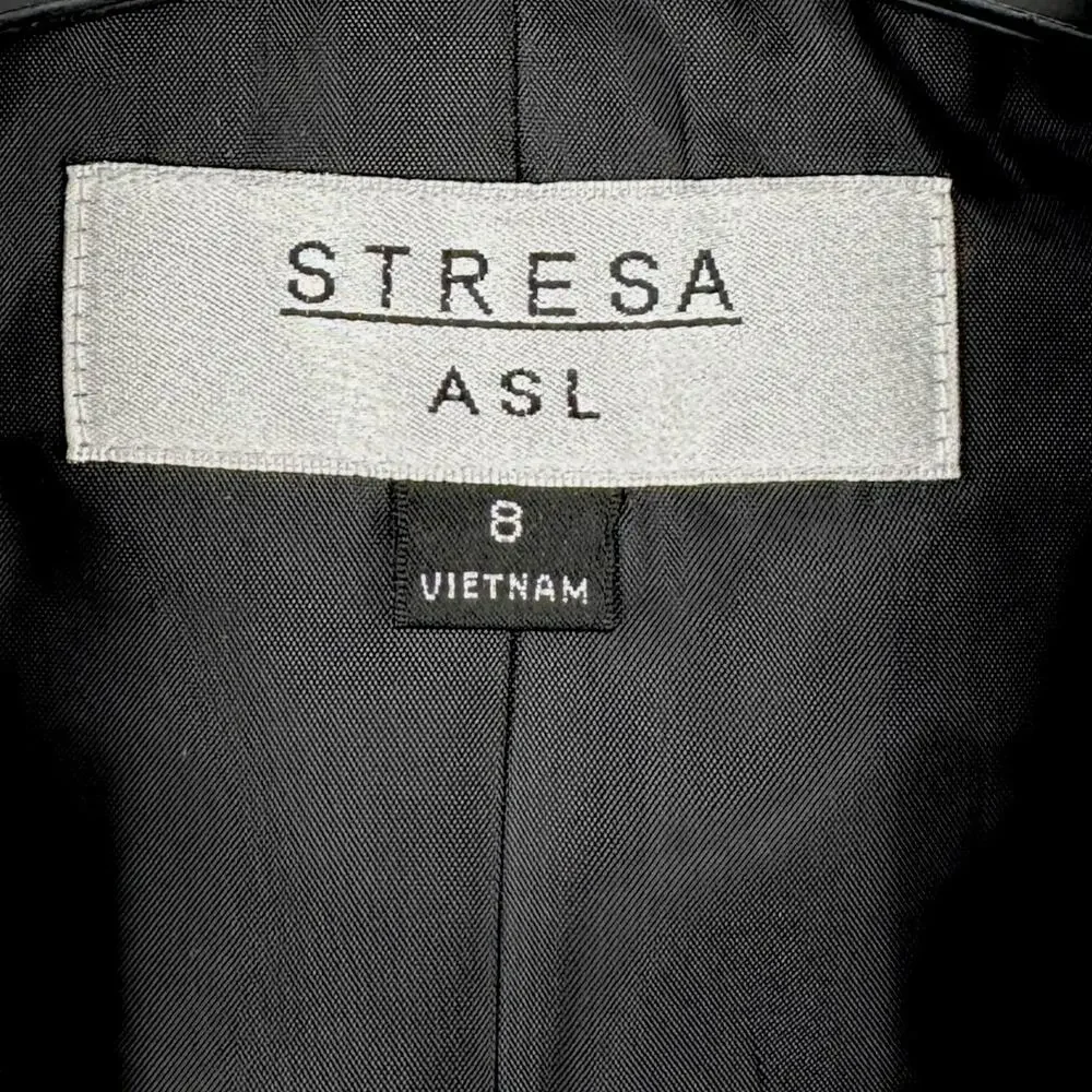 Stresa Black White Double Breasted‎ Notched Lapel Geometric Blazer Jacket Size 8
